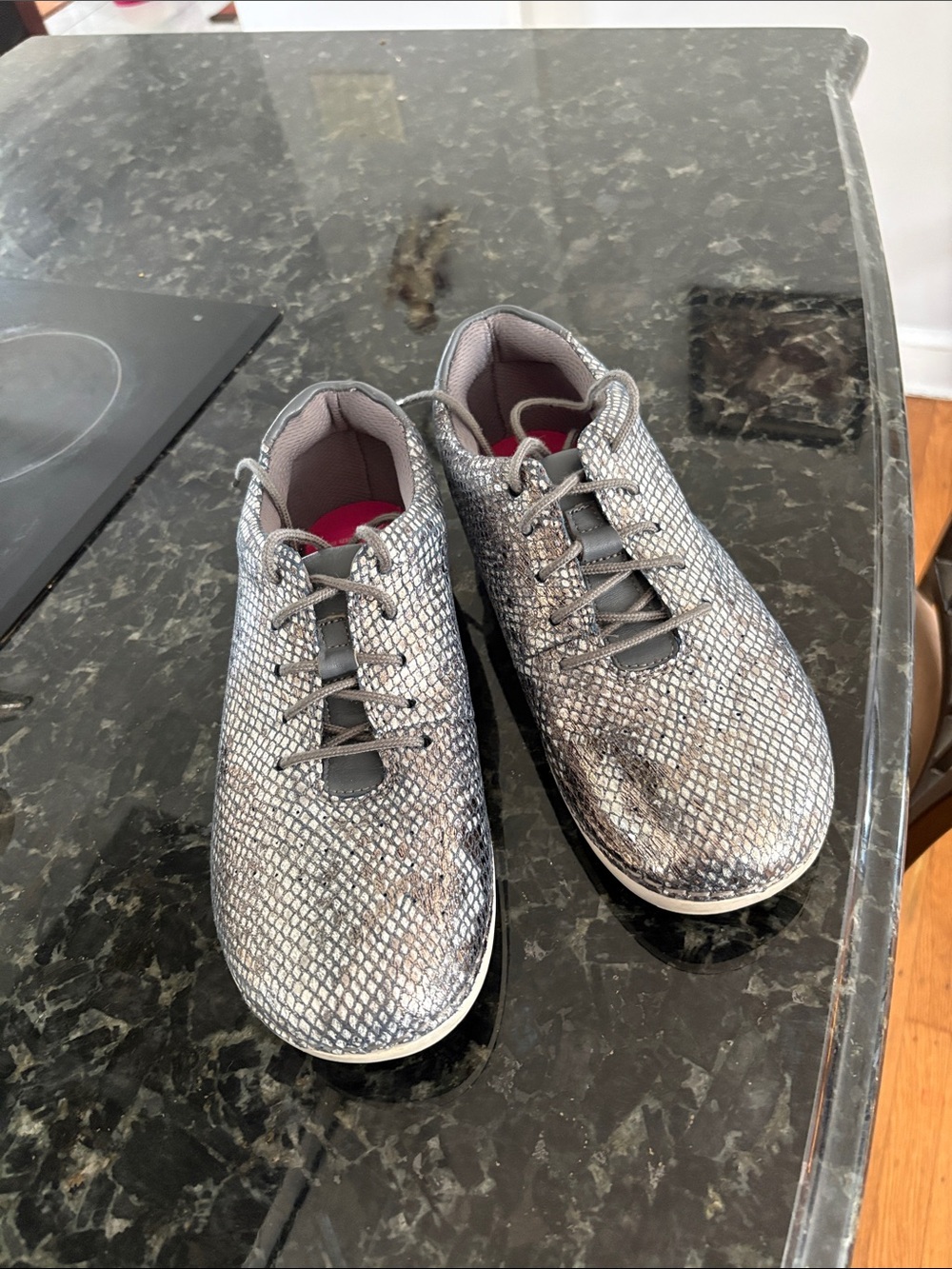 Dressy  sneakers with snake  skin  imitation with shine